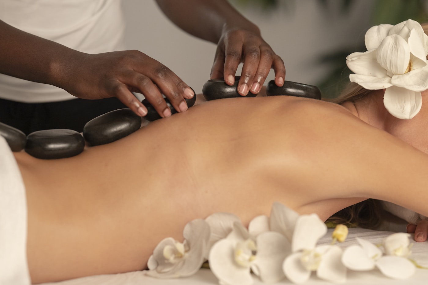 A hot-stone treatment in a quiet spa